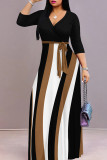 Green Casual Print Patchwork Strap Design V Neck Long Dresses