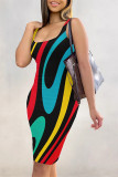 Colour Sexy Geometric Print Contrast U Neck Printed Dresses