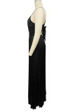 Burgundy Celebrities Solid Color Patchwork Backless Pleated Spaghetti Strap Sling Dresses