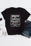 Black Casual Letter Print O Neck T-Shirts