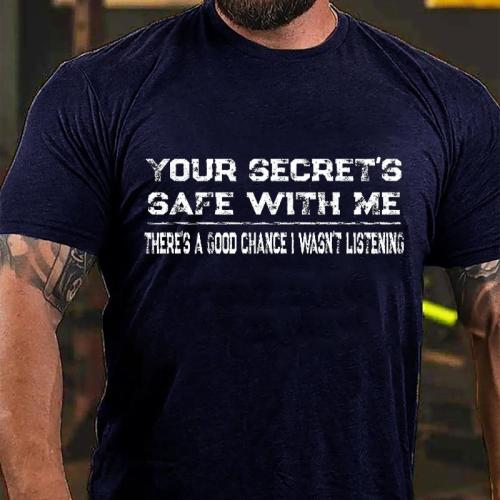 Navy Blue YOUR SECRET'S SAFE WITH ME PRINTED T-SHIRT