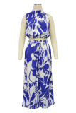 Blue Casual Print Pocket Turtleneck Sleeveless Two Pieces