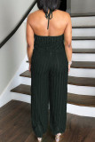 Orange Casual Solid Color Backless Belted Halter Sleeveless Two Pieces