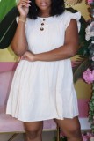 White Casual Solid Color Ruffle O Neck Sleeveless Dresses