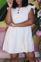 White Casual Solid Color Ruffle O Neck Sleeveless Dresses
