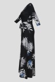 Purple Casual Floral Print Basic V Neck Long Dresses