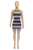 Rose Red Sexy Striped Print Patchwork O Neck Pencil Skirt Dresses