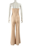 Apricot Sexy Casual Solid Color Backless Strapless Bodycon Jumpsuits