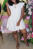 White Casual Solid Color Ruffle O Neck Sleeveless Dresses