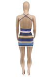 Rose Red Sexy Striped Print Patchwork O Neck Pencil Skirt Dresses