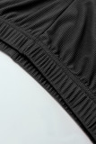 Black Casual Letters Patchwork Hot Drill U Neck Short Sleeve Two Pieces