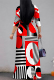 Black Casual Street Daily Geometric Print With Belt Contrast V Neck Printed Dresses
