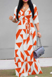 Multicolor Casual Street Geometric Print With Belt Contrast V Neck Printed Dresses