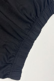 Black Casual Print Patchwork O Neck Short Sleeve Two Pieces