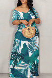 White Sexy Leaf Print Pocket Contrast Off Shoulder Printed Dresses