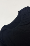 Black Casual Print Patchwork O Neck Short Sleeve Two Pieces