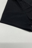 Black Casual Letters Patchwork Hot Drill Square Neck Short Sleeve Two Pieces