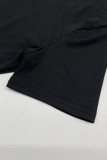 Black Casual Print Patchwork O Neck Short Sleeve Two Pieces