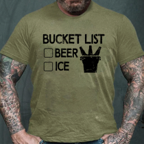 Army Green BUCKET LIST BEER AND ICE PRINTED MEN'S T-SHIRT