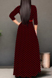 Dark Blue Casual Print Patchwork Strap Design V Neck Long Dresses
