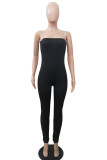 Black Sexy Casual Solid Color Backless Strapless Skinny Jumpsuits