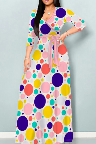 Multi-color Casual Print Patchwork Strap Design V Neck Long Dresses