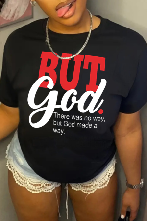 Black Casual Street Letter Print Contrast O Neck T-Shirts