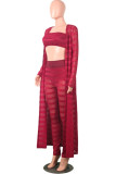 Red Casual Solid See-through Long Sleeve Three Pieces