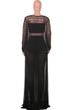 Red Casual Solid See-through Long Sleeve Three Pieces