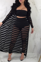 Black Casual Solid See-through Long Sleeve Three Pieces