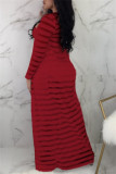 Red Casual Solid See-through Long Sleeve Three Pieces
