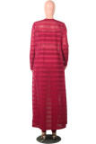Red Casual Solid See-through Long Sleeve Three Pieces