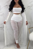 Red Casual Solid See-through Long Sleeve Three Pieces