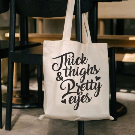 White THICK THIGHS & PRETTY EYES PRINTED BAG