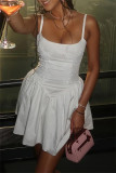 White Sexy Casual Solid Color Backless Spaghetti Strap A Line Dresses