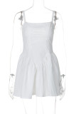 White Sexy Casual Solid Color Backless Spaghetti Strap A Line Dresses