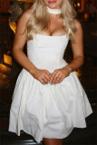 White Sexy Casual Solid Color Backless Spaghetti Strap A Line Dresses