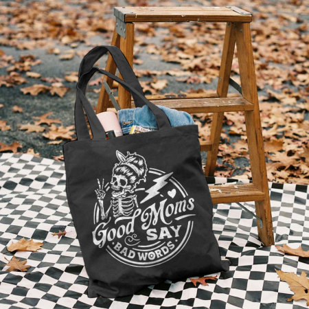 Black GOOD MOMS SAY BAD WORDS PRINTED BAG