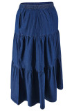 Deep Blue Casual Solid Color Patchwork A Line Plus Size Jeans