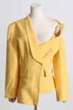 Black Formal Bandage Buttons Oblique Collar Long Sleeve Evening Party Blazer Jackets