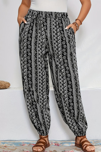 Black Casual Print Patchwork Plus Size 