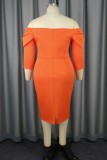 Orange Casual Solid Basic Off the Shoulder Wrapped Skirt Dresses