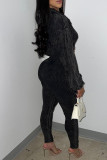 Black Casual Solid Color Patchwork V Neck Skinny Jumpsuits