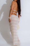 White Celebrities Solid Color Lace Up Patchwork O Neck Sleeveless Two Pieces
