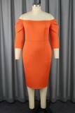 Orange Casual Solid Basic Off the Shoulder Wrapped Skirt Dresses