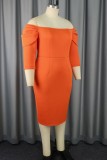 Orange Casual Solid Basic Off the Shoulder Wrapped Skirt Dresses