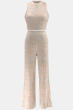 Green Casual Print Basic O Neck Sleeveless Two Pieces