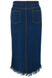 Deep Blue Street Solid Color Buttons Patchwork Slit Zipper Plus Size