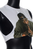 White Sexy Print Patchwork O Neck T-Shirts