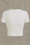 White Casual Print Basic O Neck T-Shirts